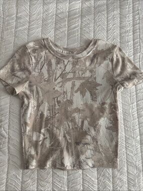 Hollister Neutral Tan & Cream Patterned Short Sleeve Top
